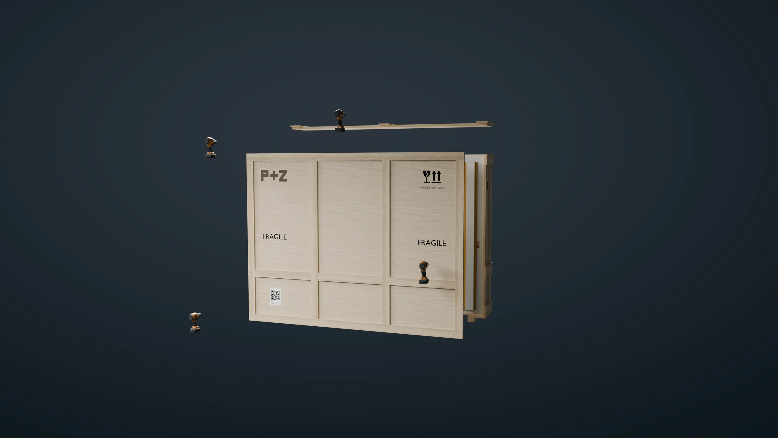 P+Z crate construction closing around a protected artwork