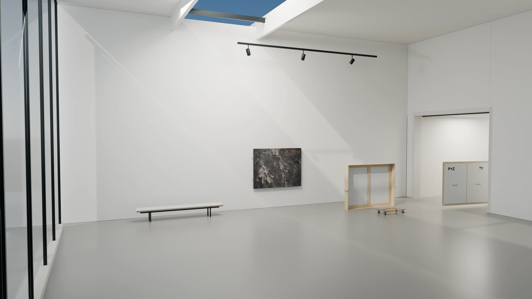 A quiet gallery, with a work of art ready for its journey